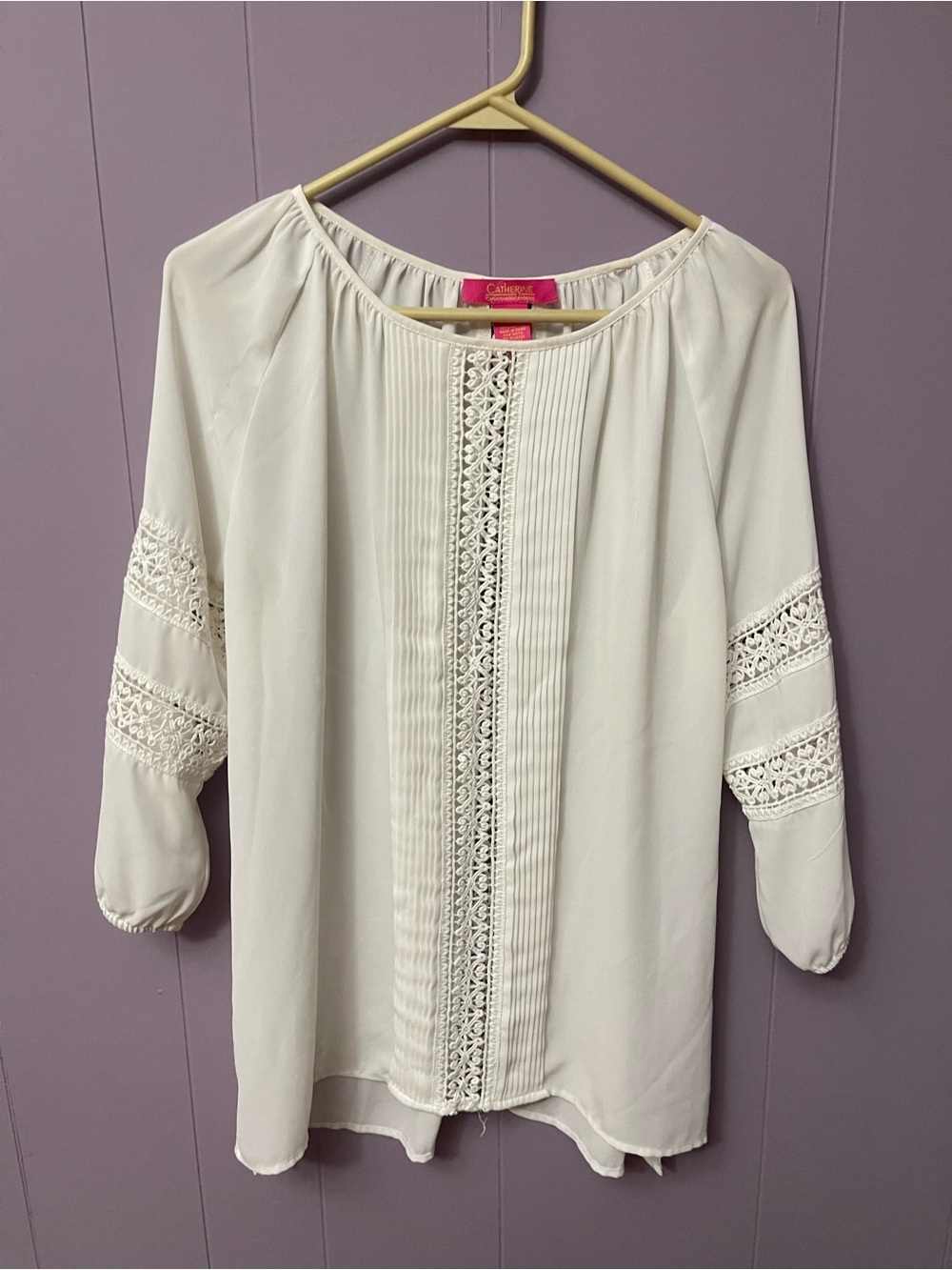 Catherines Ivory Crochet-Trim Peasant Blouse - Women Tops